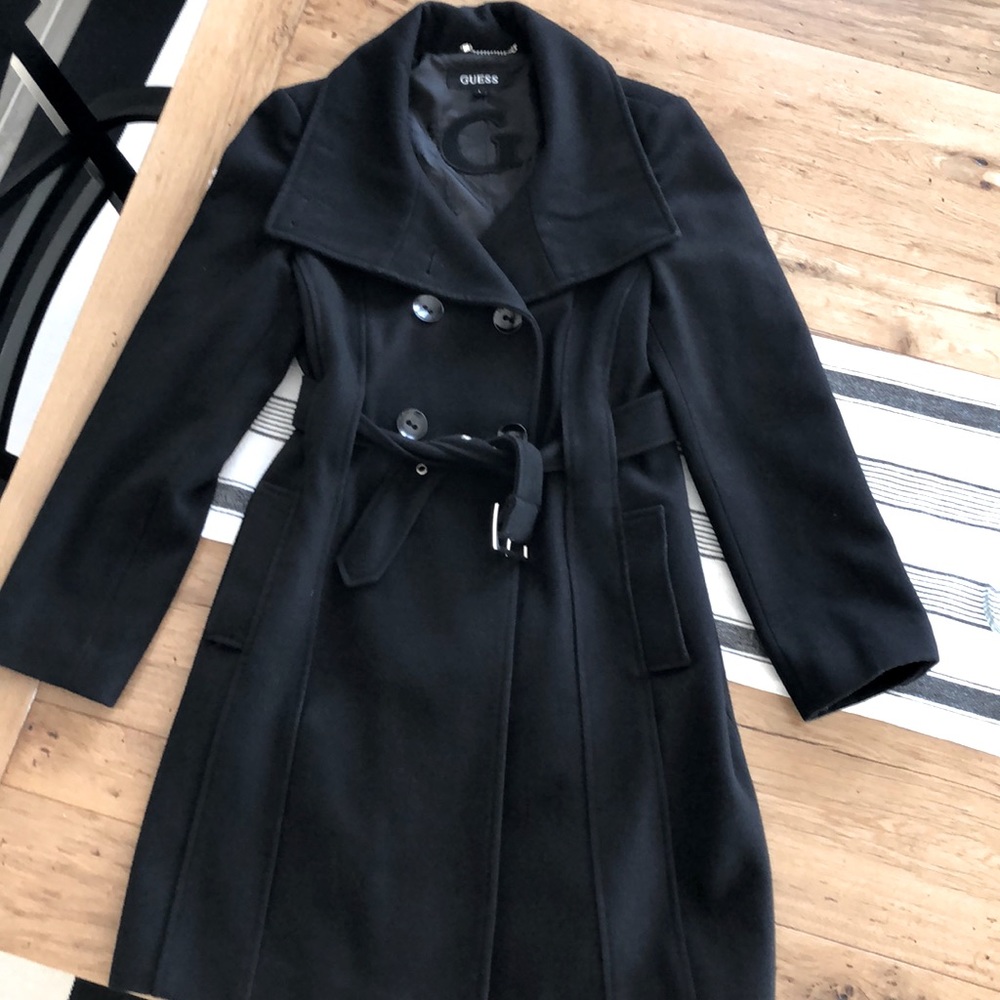 Guess long black wool coat